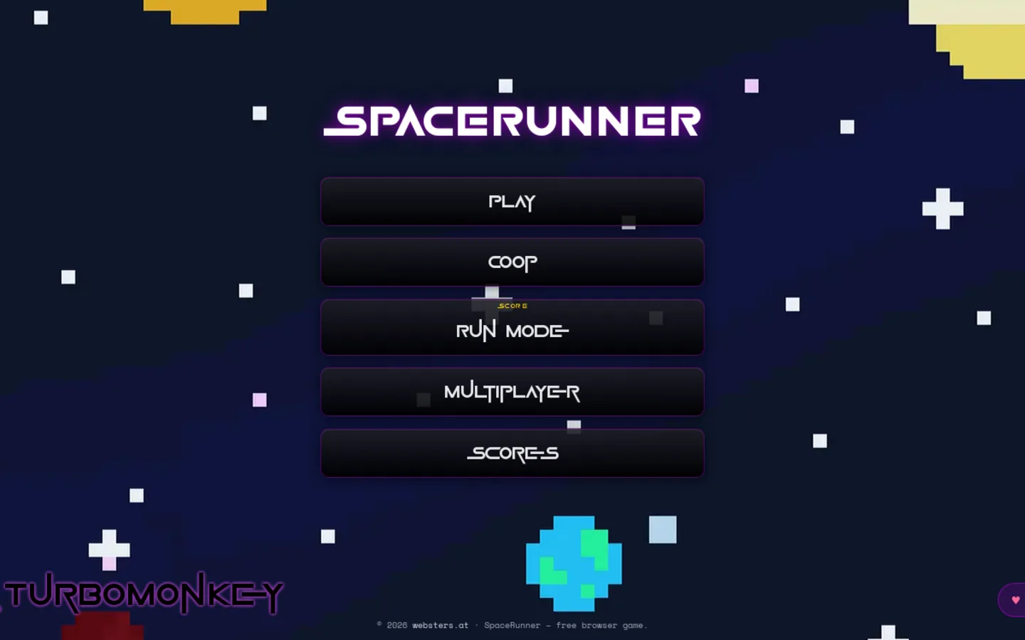 SpaceRunner – Hauptmenü mit Spielmodi